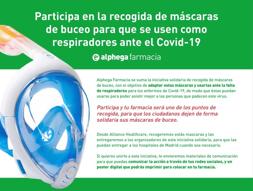 Alliance Healthcare participa en la recogida de máscaras de buceo en las farmacias para que se usen como respiradores ante el Covid-19